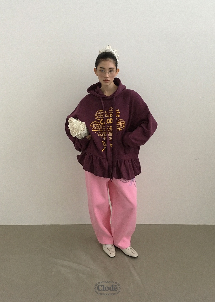 CLODE韓國代購㊣女裝新品推薦休閑人氣時尚真品衛衣荷葉邊兜帽CLODE衛衣