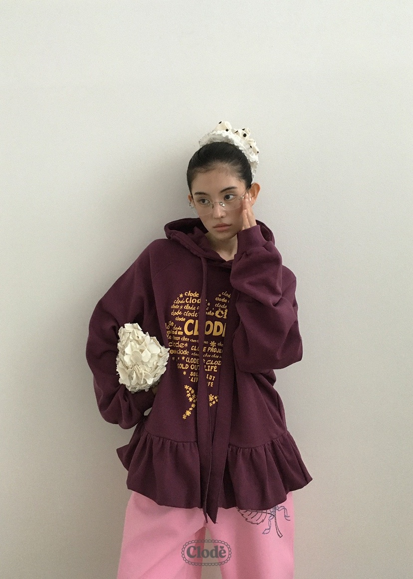 CLODE韓國代購㊣女裝新品推薦休閑人氣時尚真品衛衣荷葉邊兜帽CLODE衛衣