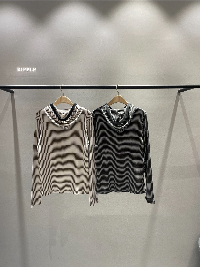 RIPPLE東大門㊣代購女裝新款真品熱賣25秋冬長袖T恤連帽衫紐扣RIPPLE長袖T恤