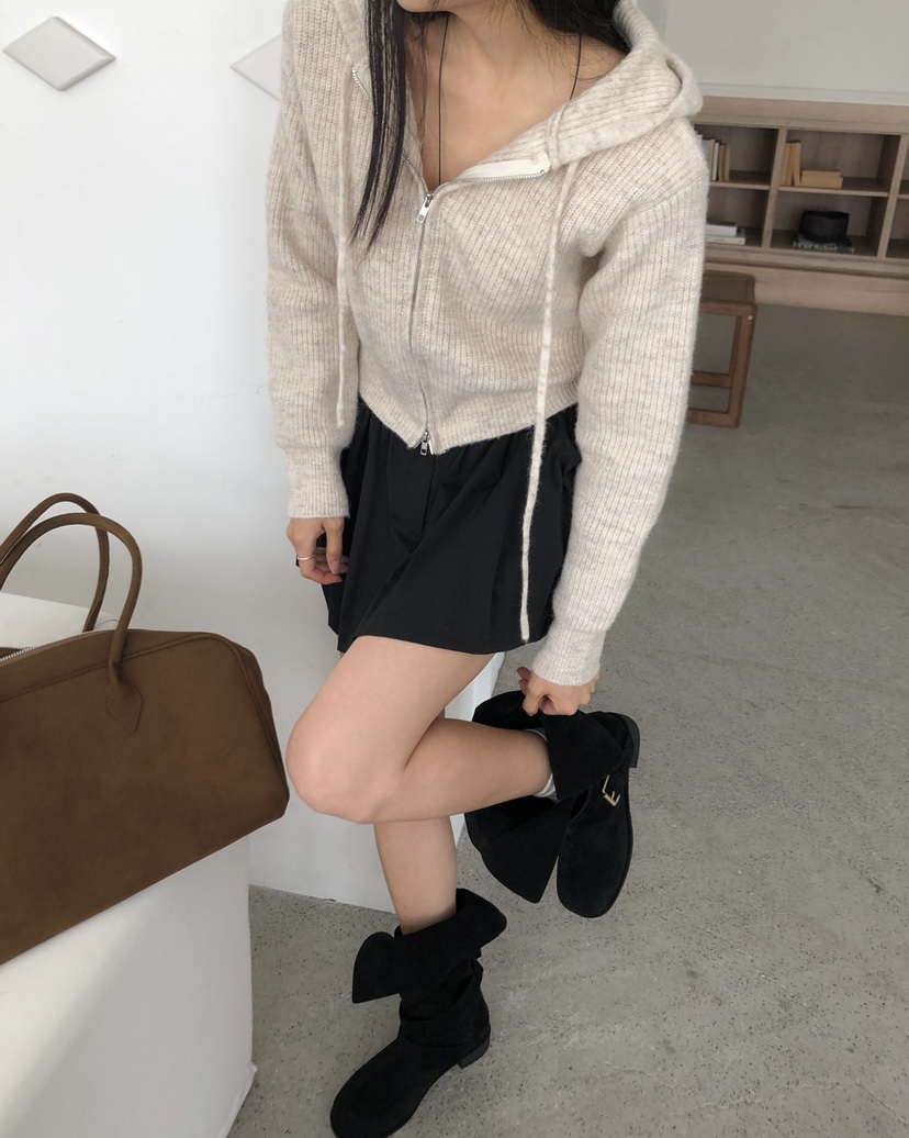 ROUGH東大門㊣代購女士新款推薦熱賣休閑職業針織衫拉鏈連帽ROUGH針織衫