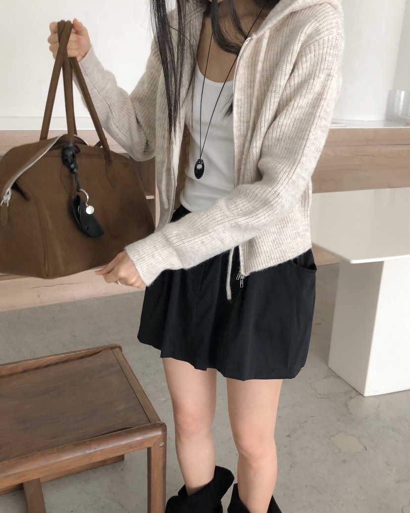 ROUGH東大門㊣代購女士新款推薦熱賣休閑職業針織衫拉鏈連帽ROUGH針織衫