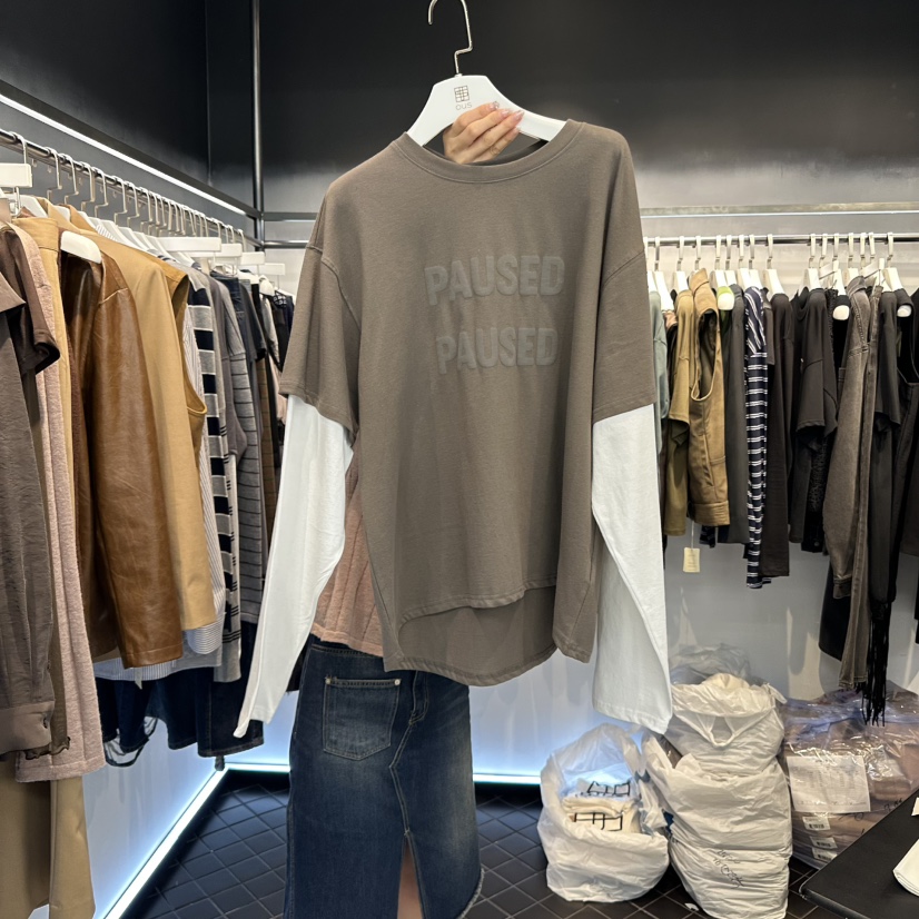 OUS/INCH-L東大門㊣直郵女裝新款真品人氣職業25秋冬長袖T恤OUS/INCH長袖T恤圖色1