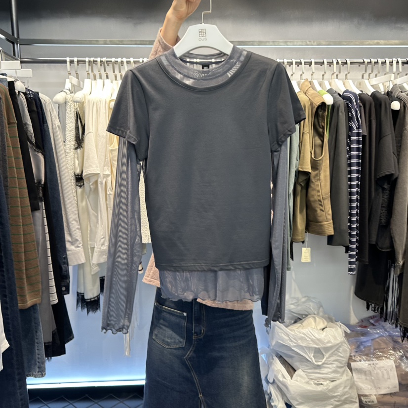 OUS/INCH-L東大門㊣直郵女士新品推薦真品熱賣長袖T恤雙層OUS/INCH長袖T恤圖色2