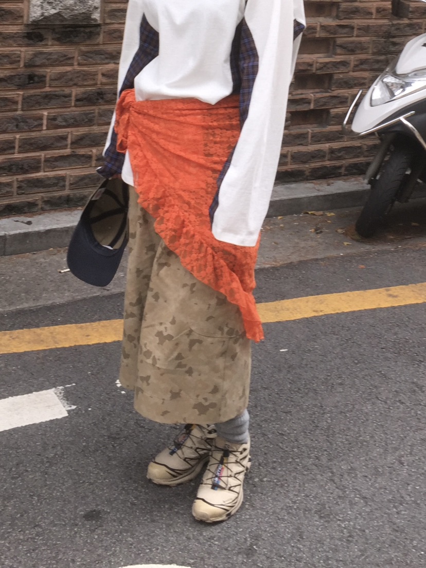 ARCHIVE-P韓國代購㊣女裝新品25秋冬時尚圍巾披肩荷葉邊蕾絲ARCHIVE-P圍巾/披肩