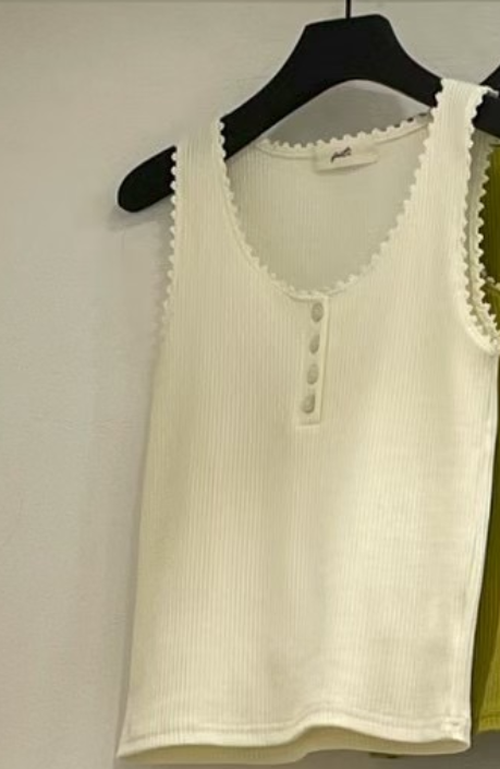 POETE-OT東大門㊣直郵女裝新品休閑推薦25秋冬吊帶背心蕾絲紐扣POETE吊帶/背心圖色1