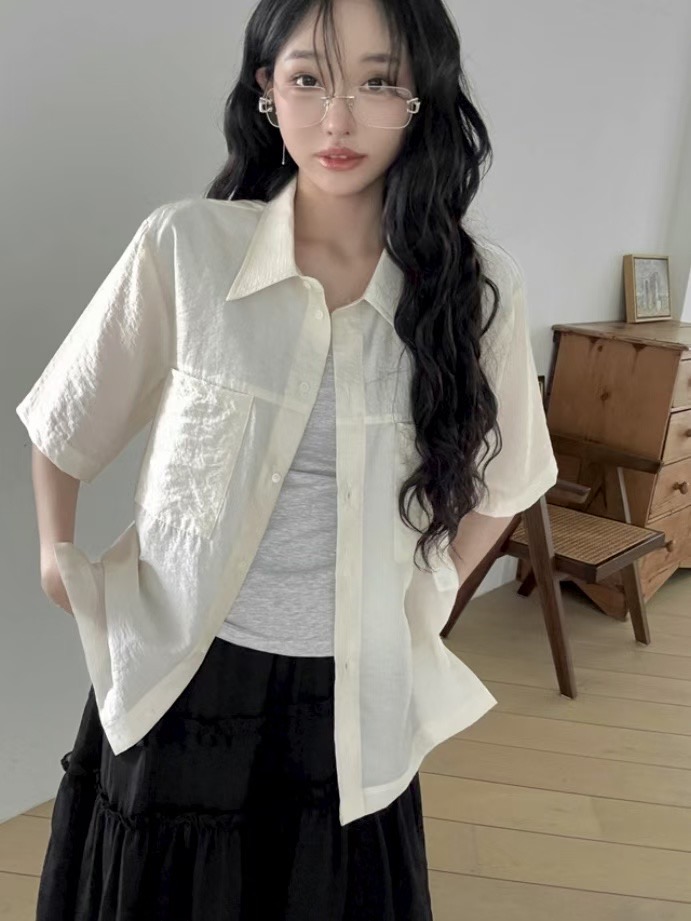 POETE-OT東大門㊣直郵女裝新品25秋冬熱賣推薦襯衫蕾絲衫口袋POETE襯衫/蕾絲衫