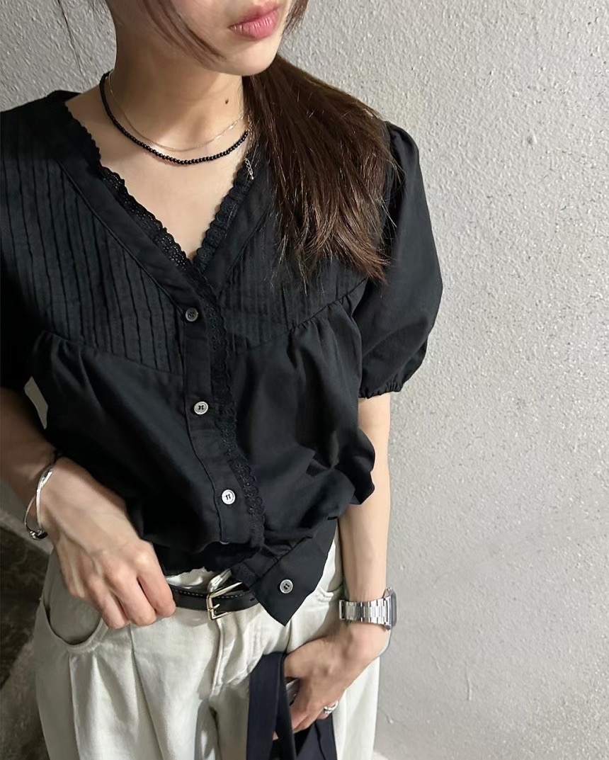 POETE-OT韓國直郵㊣女裝新款真品熱賣25秋冬休閑襯衫蕾絲衫POETE襯衫/蕾絲衫