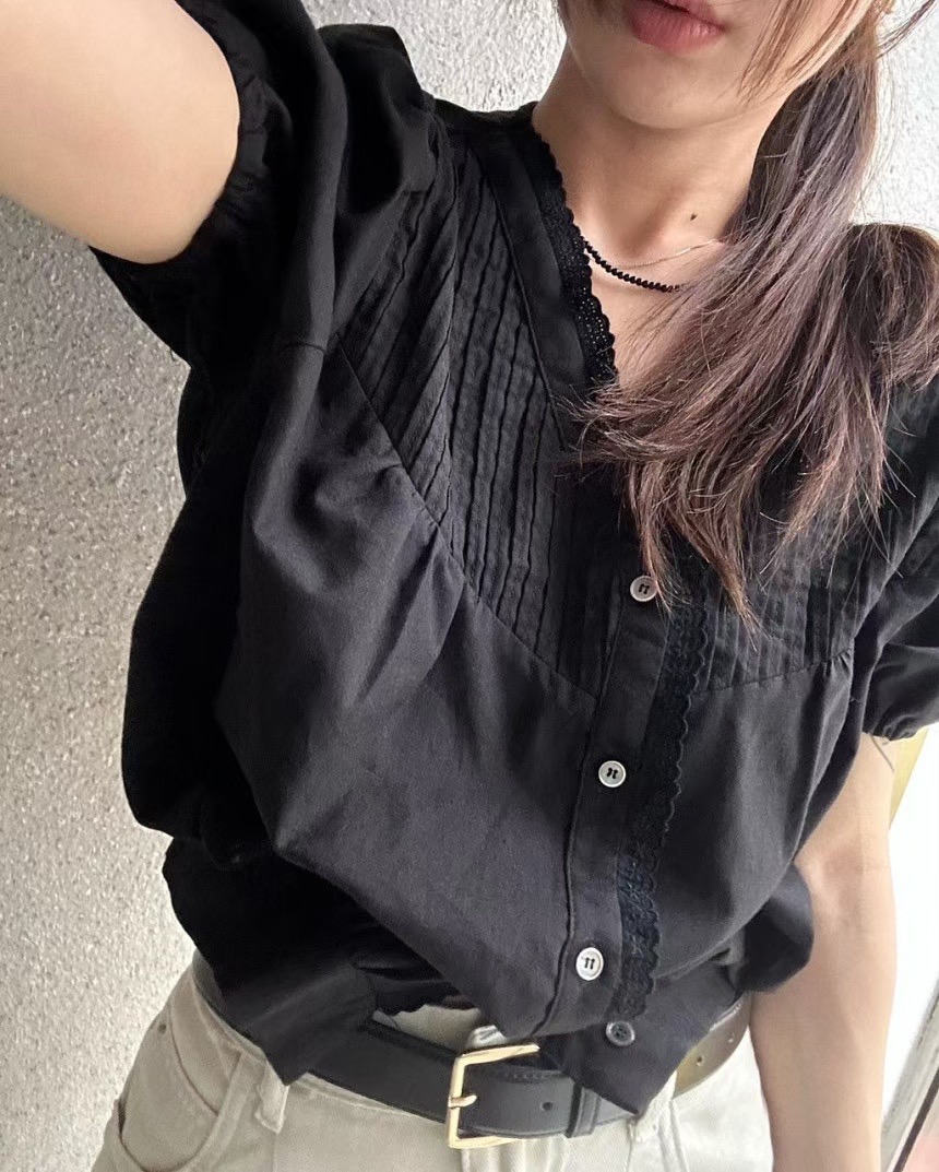POETE-OT韓國直郵㊣女裝新款真品熱賣25秋冬休閑襯衫蕾絲衫POETE襯衫/蕾絲衫