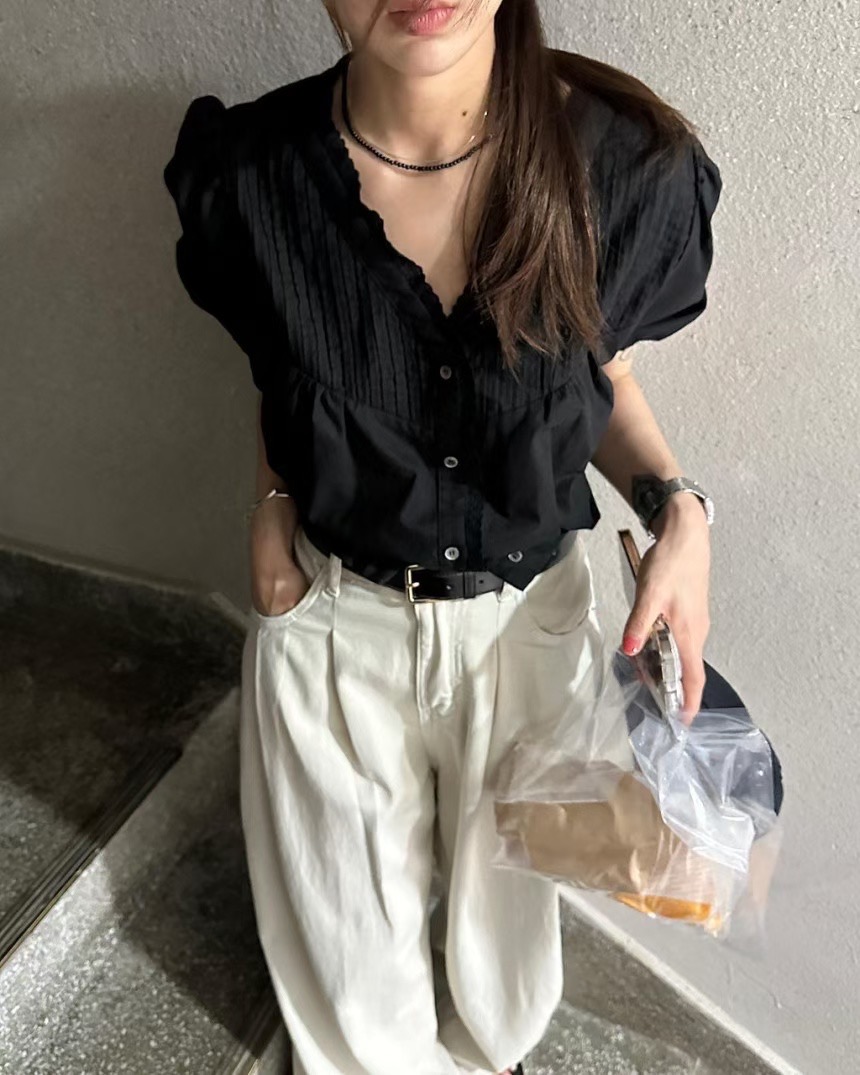 POETE-OT韓國直郵㊣女裝新款真品熱賣25秋冬休閑襯衫蕾絲衫POETE襯衫/蕾絲衫圖色2