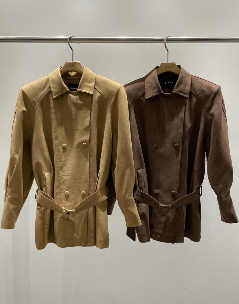STAGE東大門㊣直郵女士新品25秋冬人氣熱賣夾克含腰帶絨面革STAGE夾克