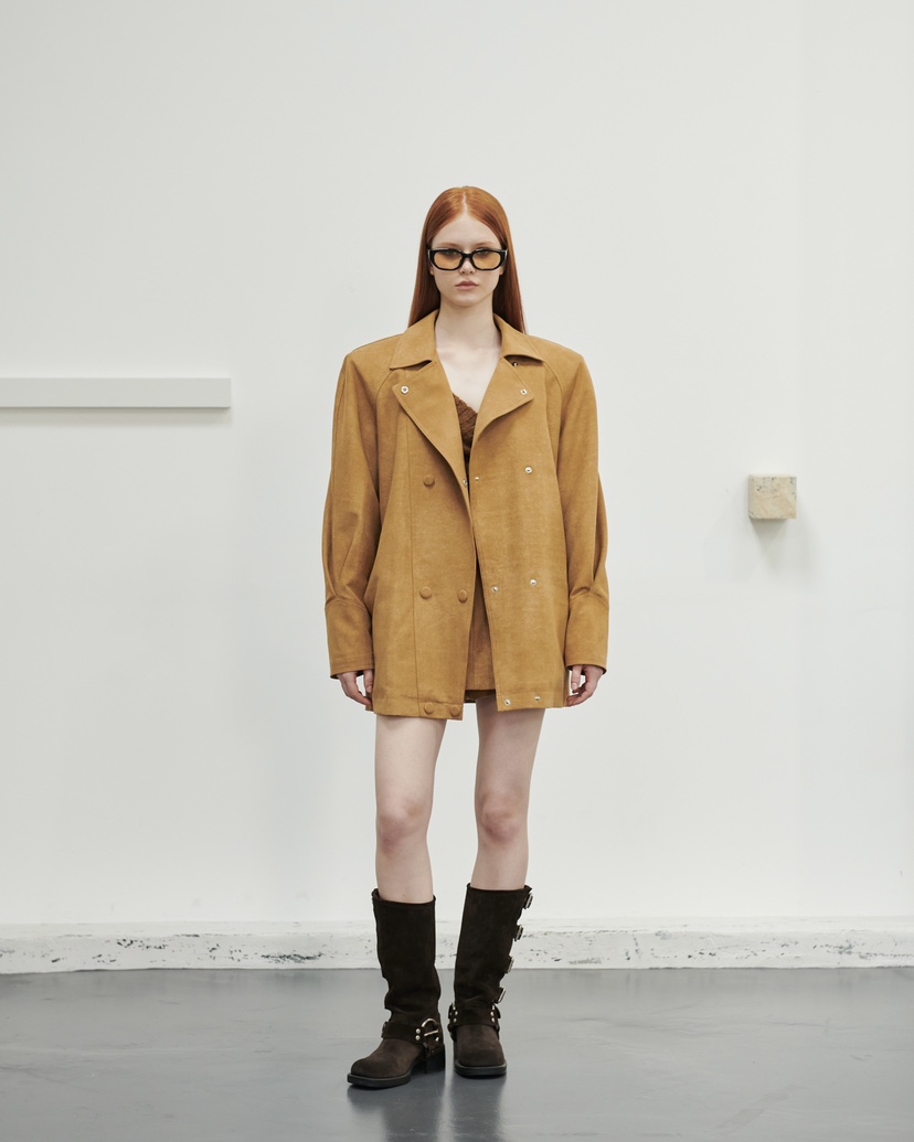 STAGE東大門㊣直郵女士新品25秋冬人氣熱賣夾克含腰帶絨面革STAGE夾克