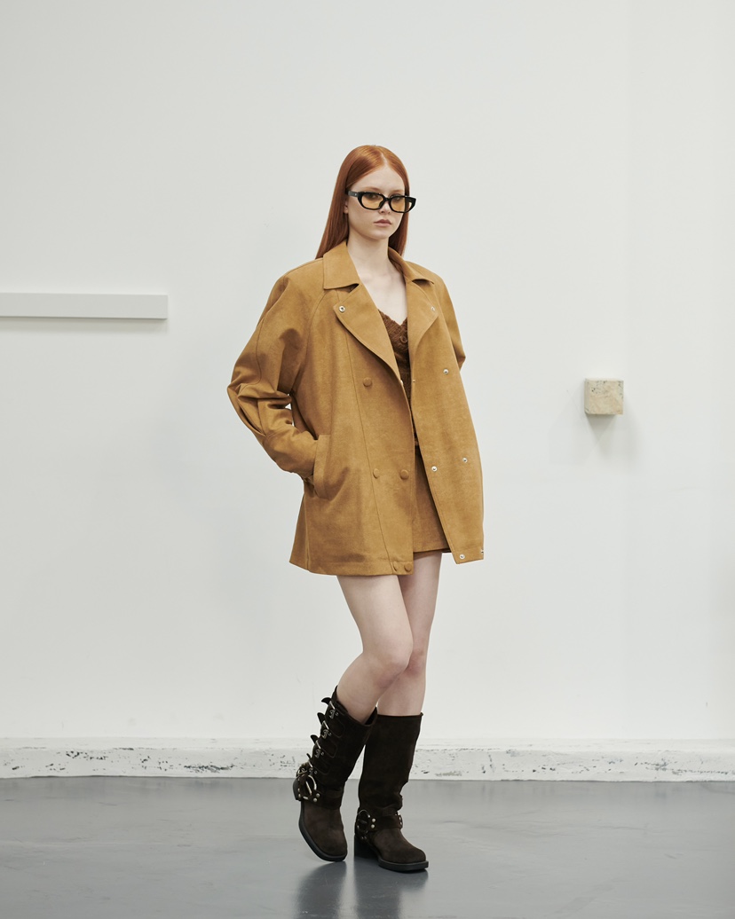 STAGE東大門㊣直郵女士新品25秋冬人氣熱賣夾克含腰帶絨面革STAGE夾克