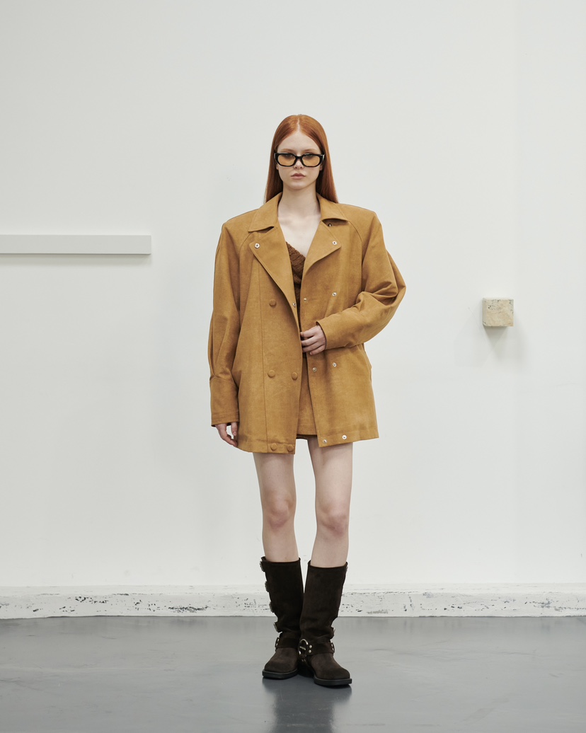 STAGE東大門㊣直郵女士新品25秋冬人氣熱賣夾克含腰帶絨面革STAGE夾克