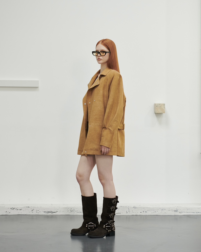 STAGE東大門㊣直郵女士新品25秋冬人氣熱賣夾克含腰帶絨面革STAGE夾克