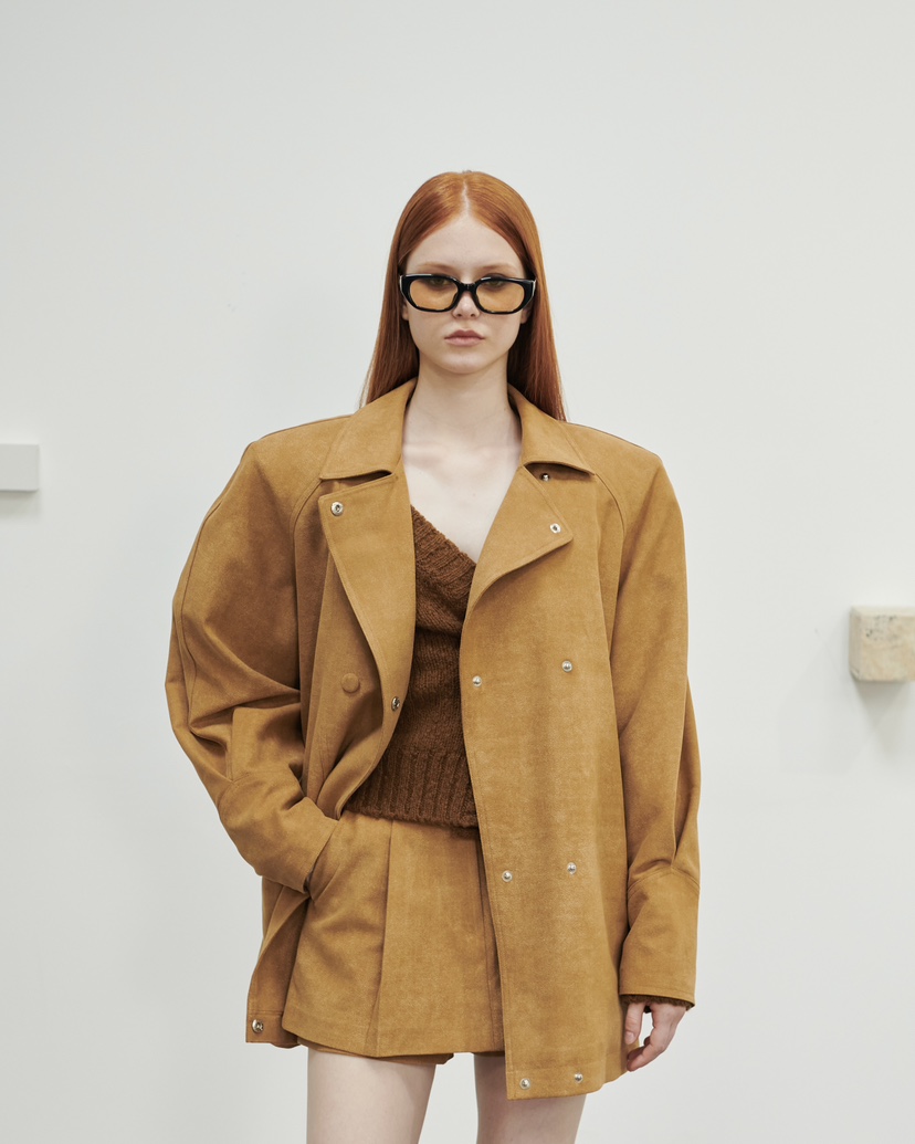 STAGE東大門㊣直郵女士新品25秋冬人氣熱賣夾克含腰帶絨面革STAGE夾克