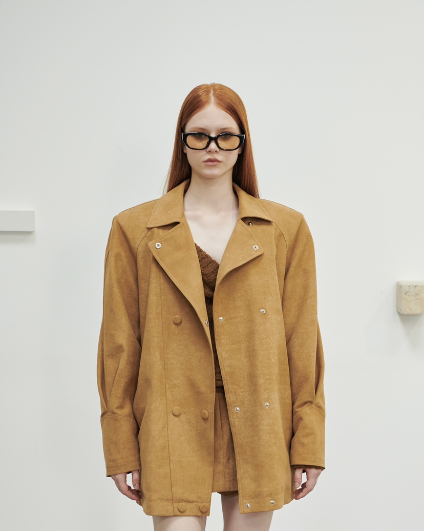 STAGE東大門㊣直郵女士新品25秋冬人氣熱賣夾克含腰帶絨面革STAGE夾克