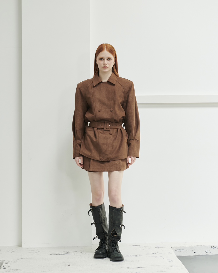 STAGE東大門㊣直郵女士新品25秋冬人氣熱賣夾克含腰帶絨面革STAGE夾克