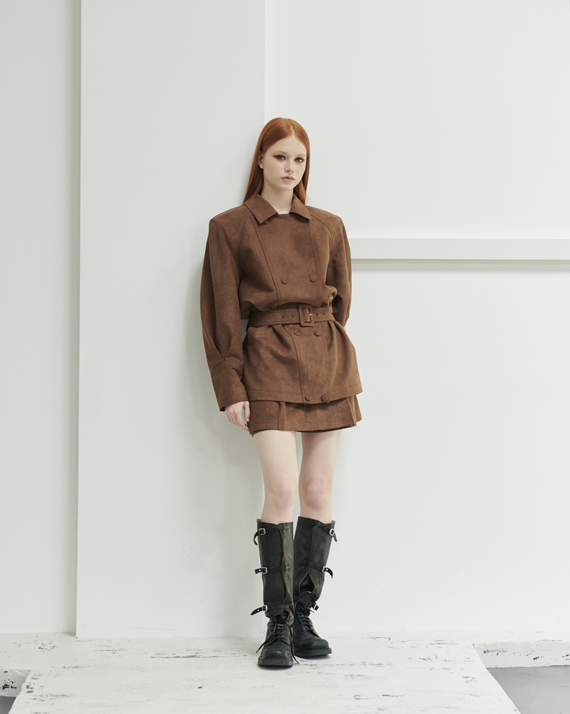 STAGE東大門㊣直郵女士新品25秋冬人氣熱賣夾克含腰帶絨面革STAGE夾克