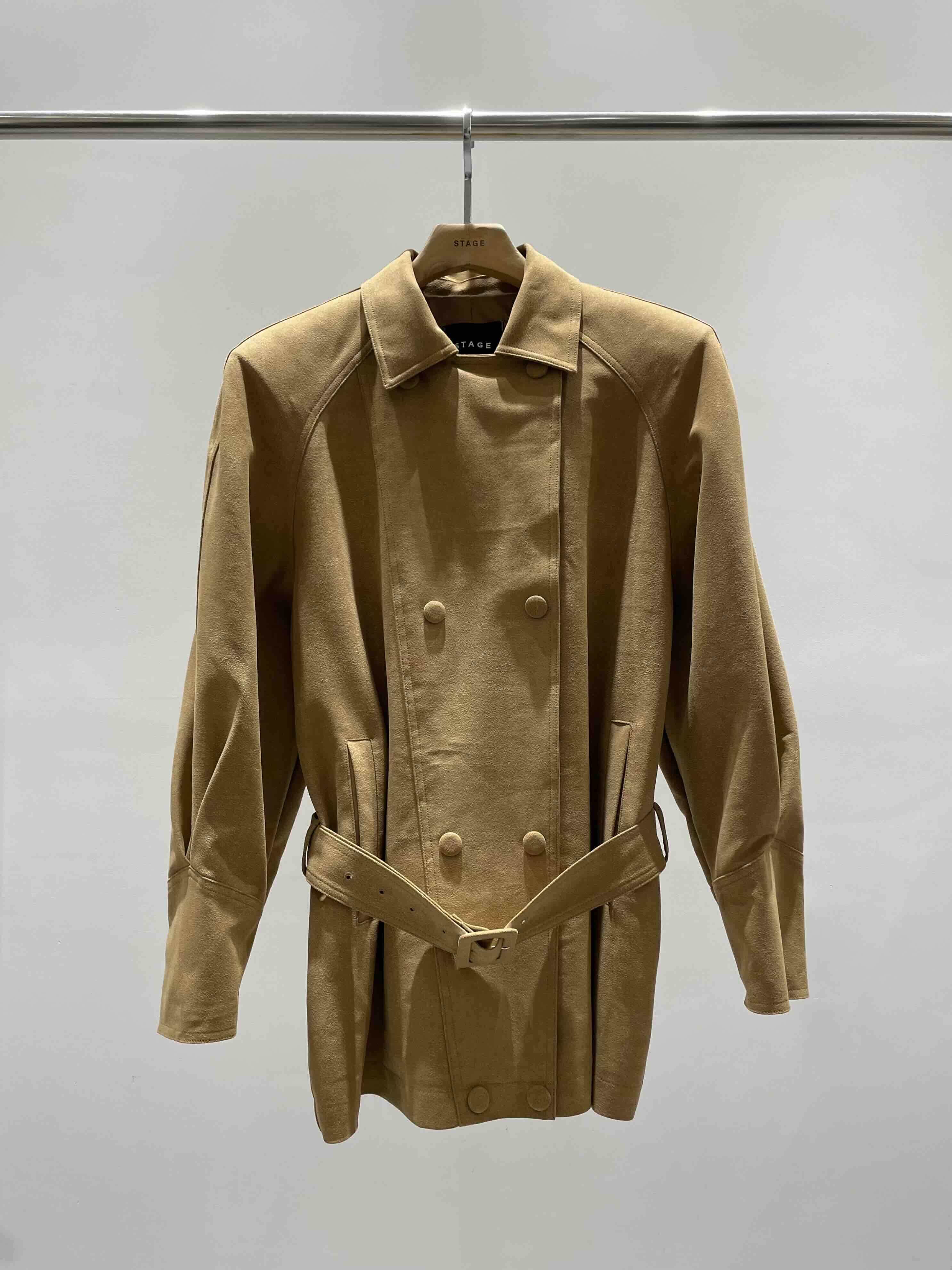 STAGE東大門㊣直郵女士新品25秋冬人氣熱賣夾克含腰帶絨面革STAGE夾克圖色1