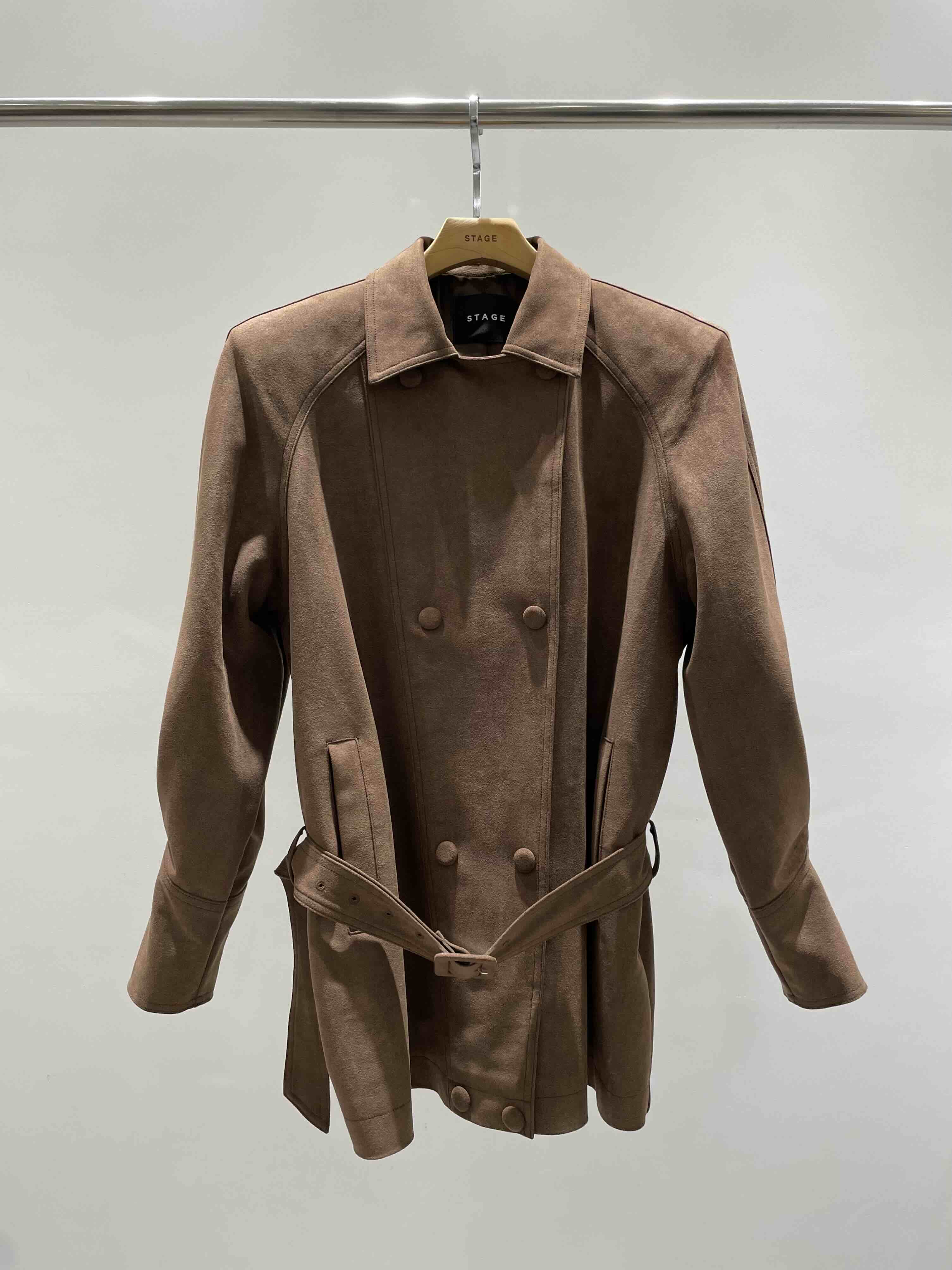 STAGE東大門㊣直郵女士新品25秋冬人氣熱賣夾克含腰帶絨面革STAGE夾克圖色2