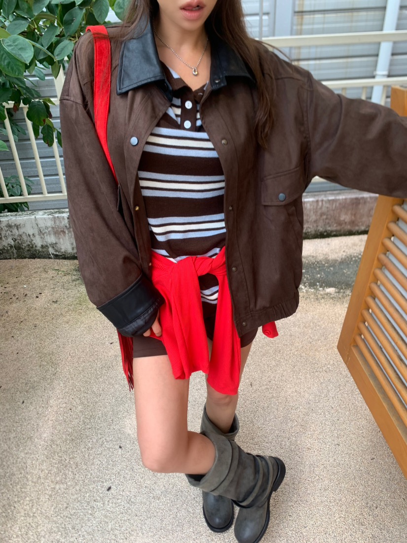 JIMMY韓國代購㊣女裝新品推薦時尚真品休閑熱賣25秋冬夾克絨面革JIMMY/REMAKE夾克