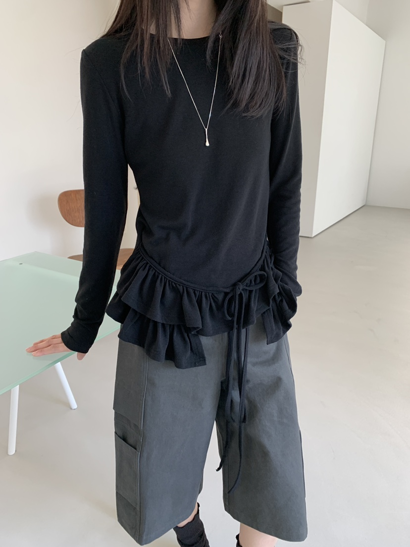 MONDAYMORING韓國代購㊣女裝新款人氣休閑時尚熱賣推薦長袖T恤MONDAYMORING長袖T恤