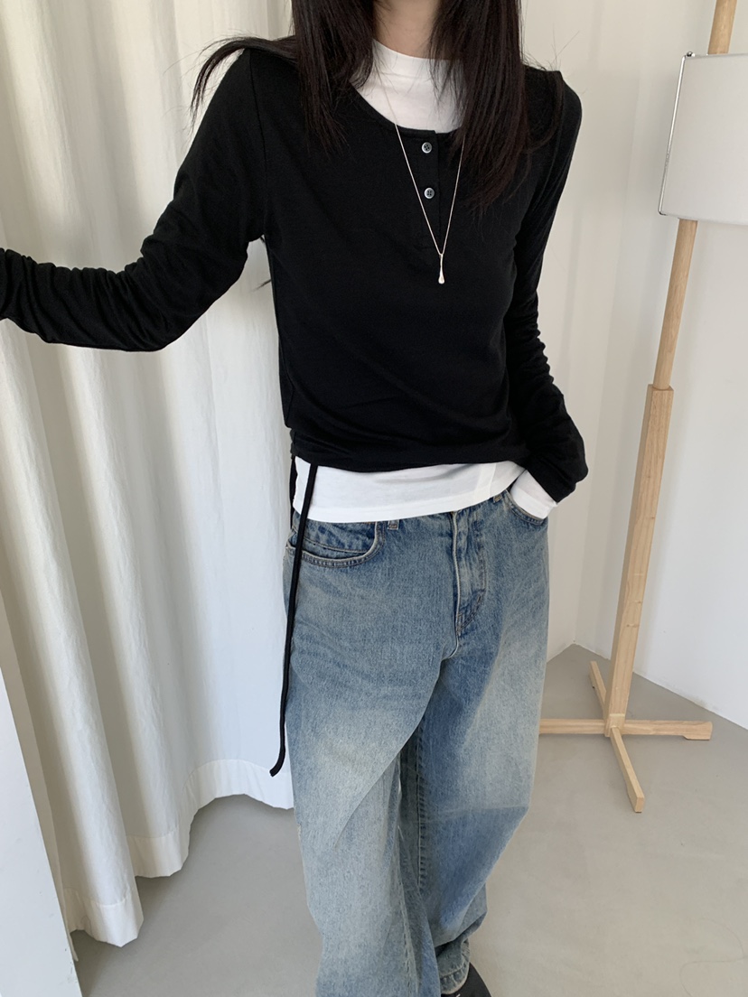 MONDAYMORING韓國直郵㊣女裝新品時尚職業真品25秋冬長袖T恤MONDAYMORING長袖T恤
