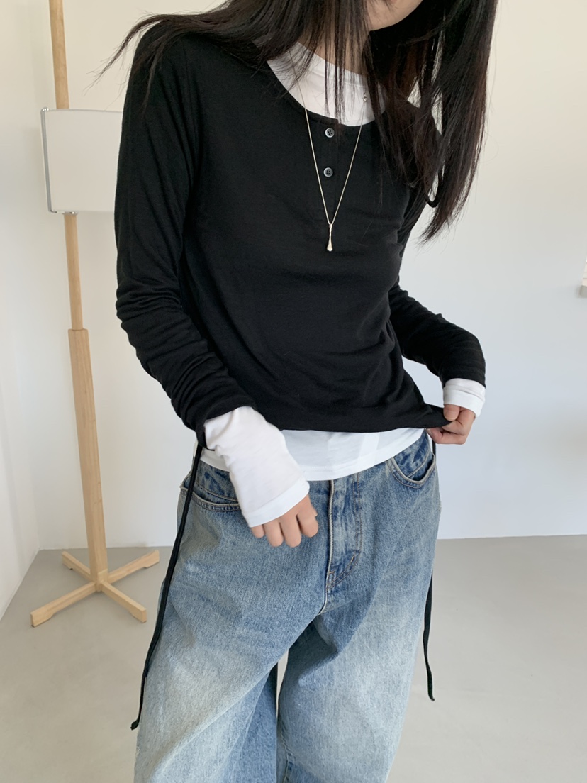 MONDAYMORING韓國直郵㊣女裝新品時尚職業真品25秋冬長袖T恤MONDAYMORING長袖T恤