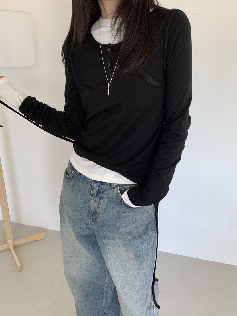 MONDAYMORING韓國直郵㊣女裝新品時尚職業真品25秋冬長袖T恤MONDAYMORING長袖T恤