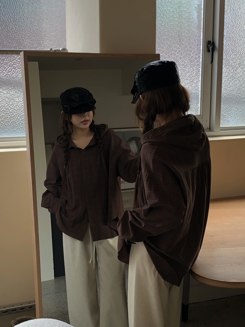 ONDO-P東大門㊣代購女裝新品真品職業推薦襯衫蕾絲衫格紋連帽ONDO-P襯衫/蕾絲衫