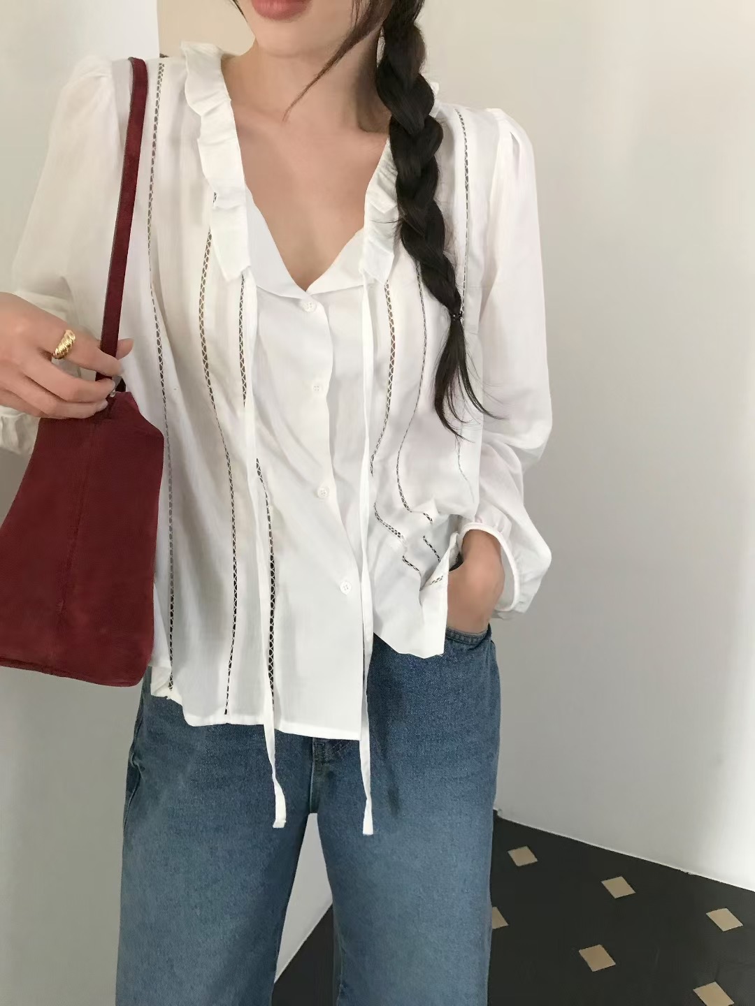 OUIR東大門㊣實拍女士新款人氣職業時尚真品25秋冬襯衫蕾絲衫OUIR襯衫/蕾絲衫