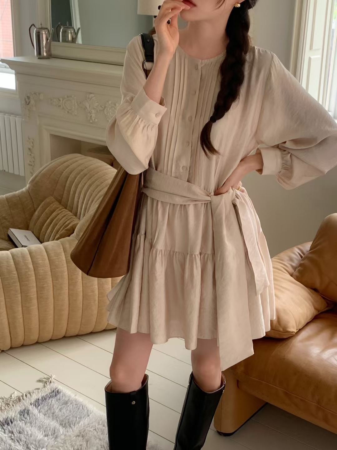 OUIR東大門㊣實拍女士新品25秋冬時尚人氣休閑連衣裙不含屁簾OUIR連衣裙圖色1