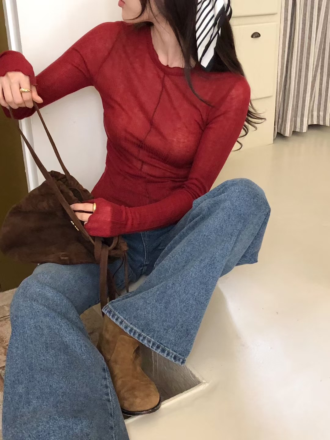 OUIR韓國代購㊣女士新款時尚人氣真品休閑推薦25秋冬長袖T恤OUIR長袖T恤圖色2