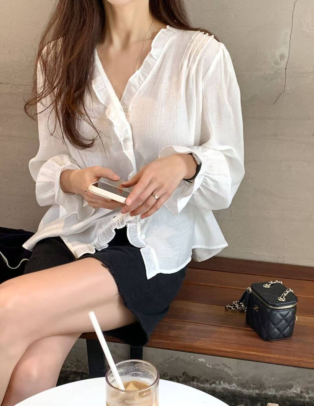 GLOWY東大門㊣代購女士新品人氣時尚推薦職業真品襯衫蕾絲衫GLOWY襯衫/蕾絲衫圖色1