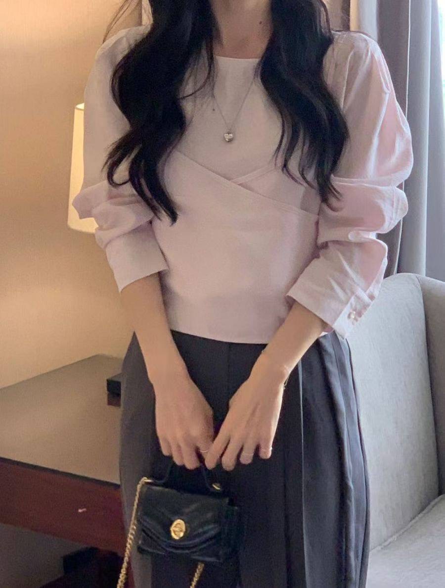 GLOWY東大門㊣代購女士新款職業熱賣休閑人氣25秋冬襯衫蕾絲衫GLOWY襯衫/蕾絲衫圖色2