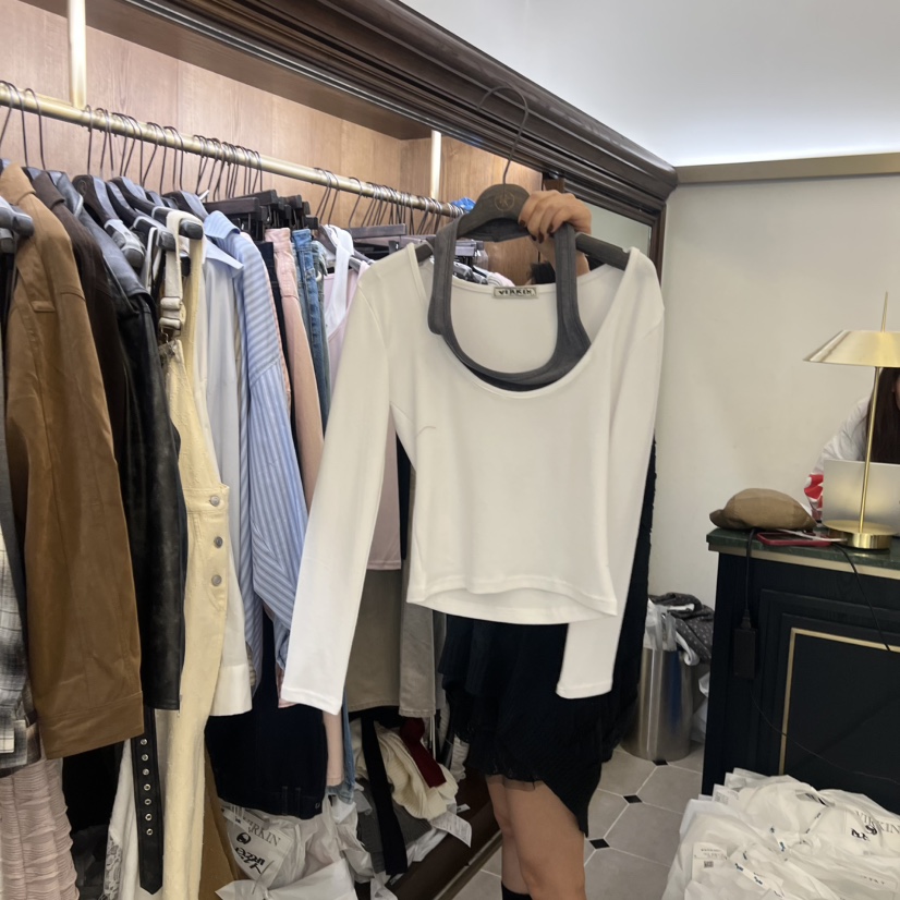 VIRKIN韓國直郵㊣女士新品人氣休閑熱賣真品職業長袖T恤假兩件VIRKIN長袖T恤圖色2