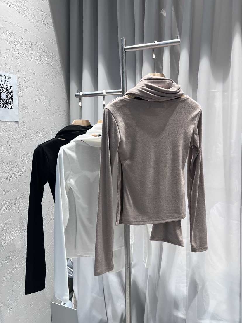CLOTH韓國代購㊣女裝新款推薦休閑人氣25秋冬長袖T恤含圍巾V領CLOTH長袖T恤