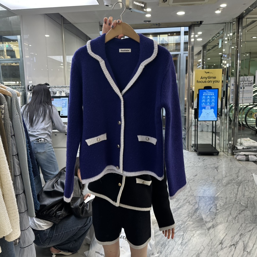 FOUNDATION韓國代購㊣女士新品休閑熱賣推薦職業夾克開衫絨FOUNDATION夾克圖色2深藍色