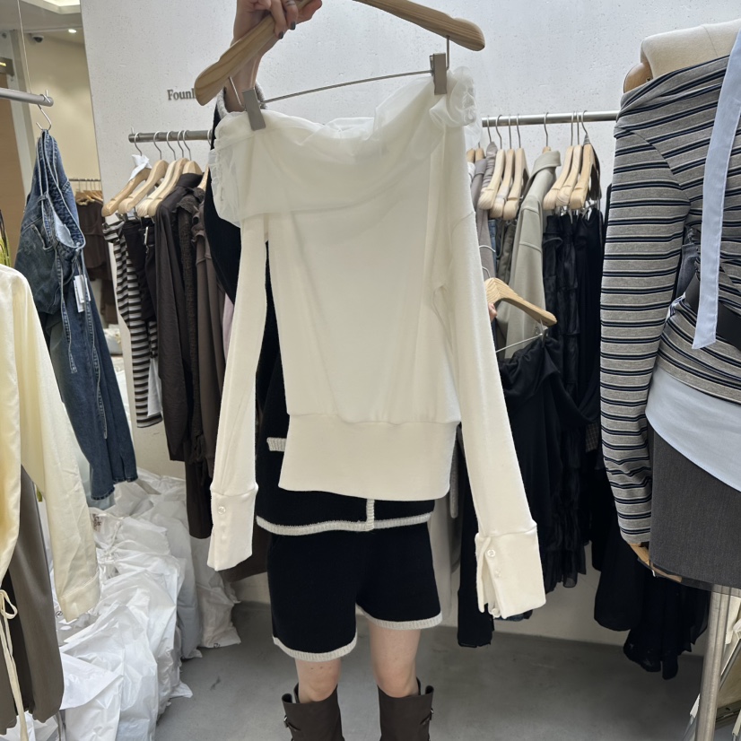 FOUNDATION韓國直郵㊣女裝新品職業熱賣推薦長袖T恤不含腰帶FOUNDATION長袖T恤