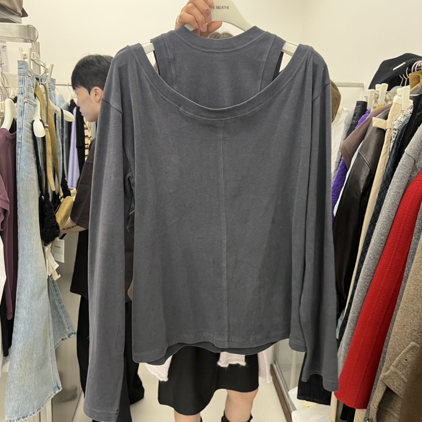 BREATHE韓國代購㊣女裝新品真品25秋冬熱賣休閑長袖T恤露肩BREATHE長袖T恤