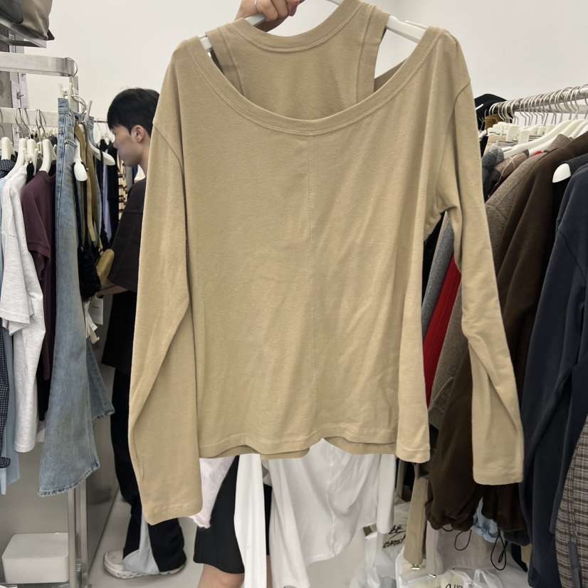 BREATHE韓國代購㊣女裝新品真品25秋冬熱賣休閑長袖T恤露肩BREATHE長袖T恤圖色2