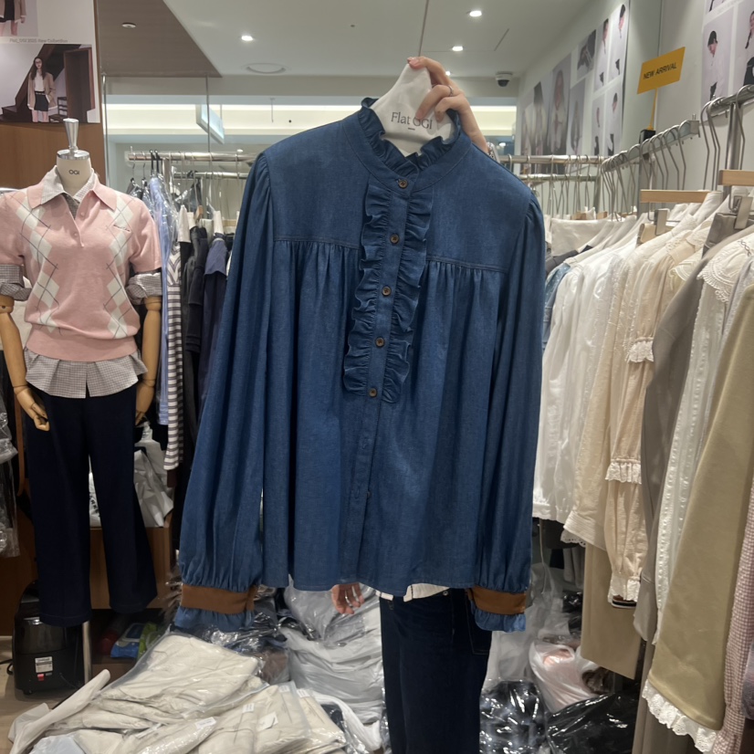 OGI韓國代購㊣女士新品25秋冬熱賣真品職業休閑推薦襯衫蕾絲衫FLat OGI襯衫/蕾絲衫