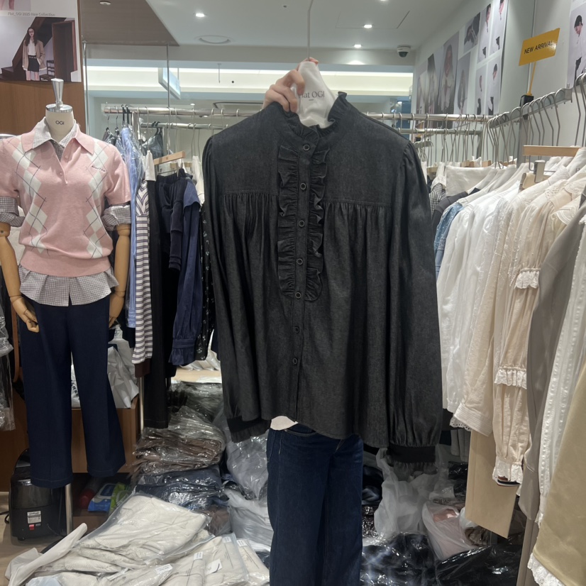 OGI韓國代購㊣女士新品25秋冬熱賣真品職業休閑推薦襯衫蕾絲衫FLat OGI襯衫/蕾絲衫圖色2
