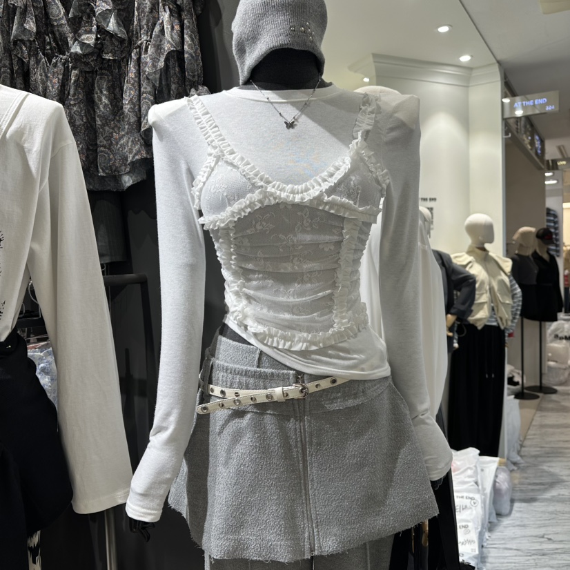 RARE CLOSET東大門㊣直郵女士新品熱賣人氣長袖T恤假兩件蕾絲RARE CLOSET長袖T恤圖色1