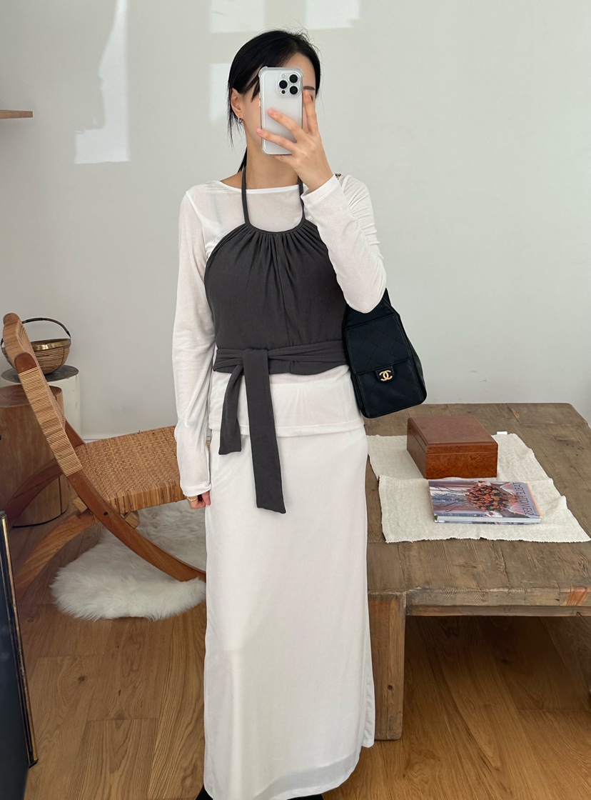 LE VASE韓國直郵㊣女裝新款真品人氣休閑熱賣25秋冬職業長裙LE VASE長裙