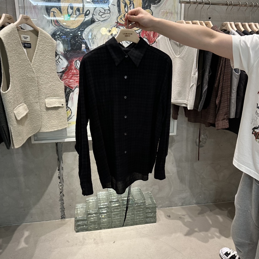 LAMAGIEPIE韓國代購㊣女裝新品推薦熱賣25秋冬真品襯衫蕾絲衫LAMAGIE GREY襯衫/蕾絲衫圖色3