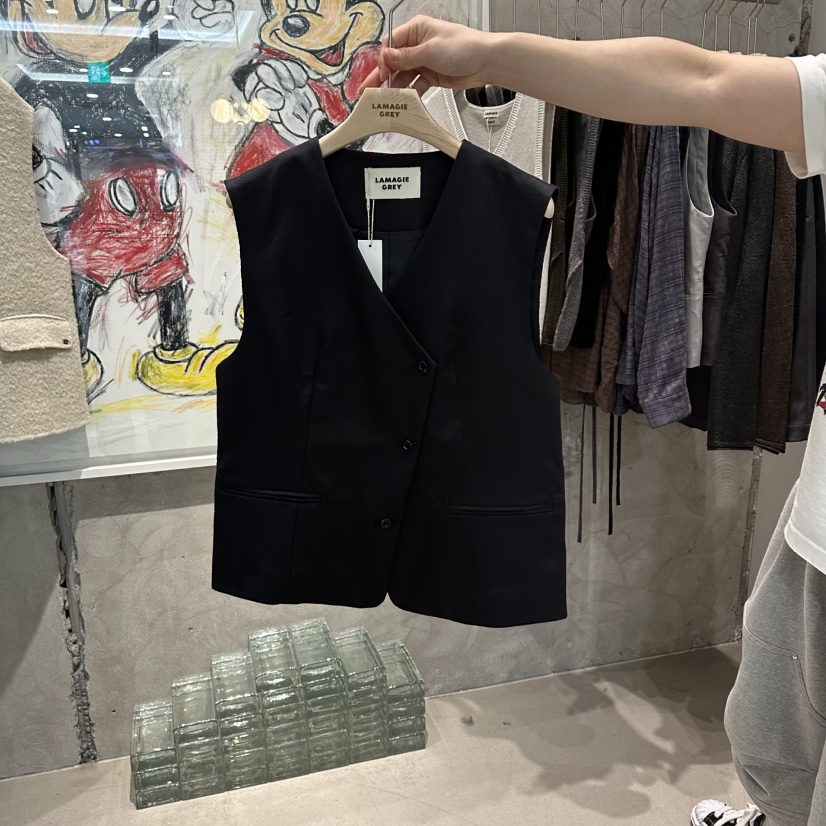 LAMAGIEPIE東大門㊣實拍女士新品熱賣25秋冬真品休閑職業馬甲LAMAGIE GREY馬甲圖色3黑色