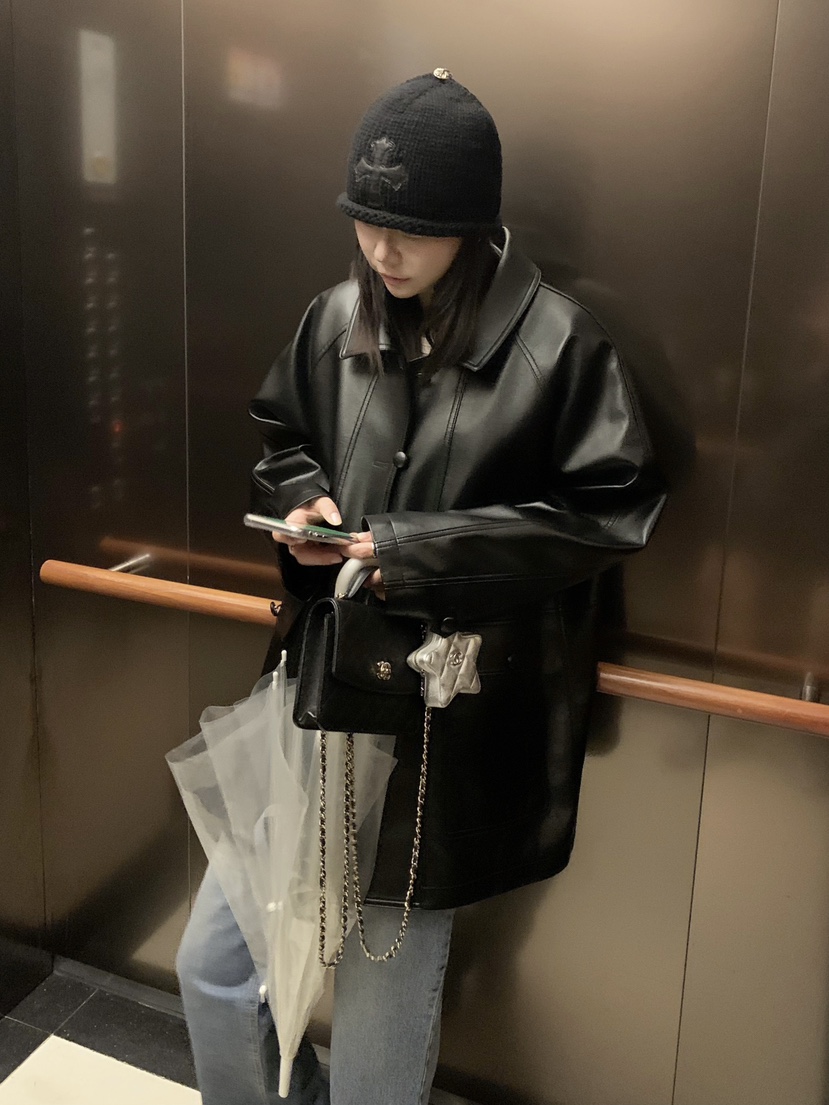 COURGETTE韓國代購㊣女士新品人氣25秋冬推薦真品熱賣夾克皮革COURGETTE夾克