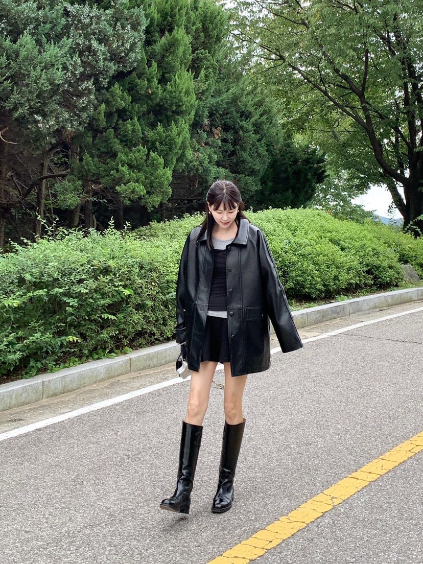COURGETTE韓國代購㊣女士新品人氣25秋冬推薦真品熱賣夾克皮革COURGETTE夾克