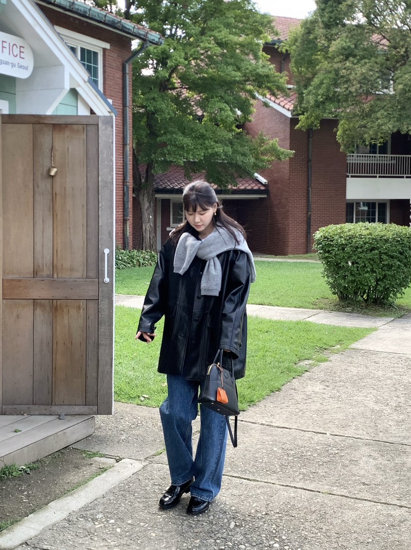 COURGETTE韓國代購㊣女士新品人氣25秋冬推薦真品熱賣夾克皮革COURGETTE夾克